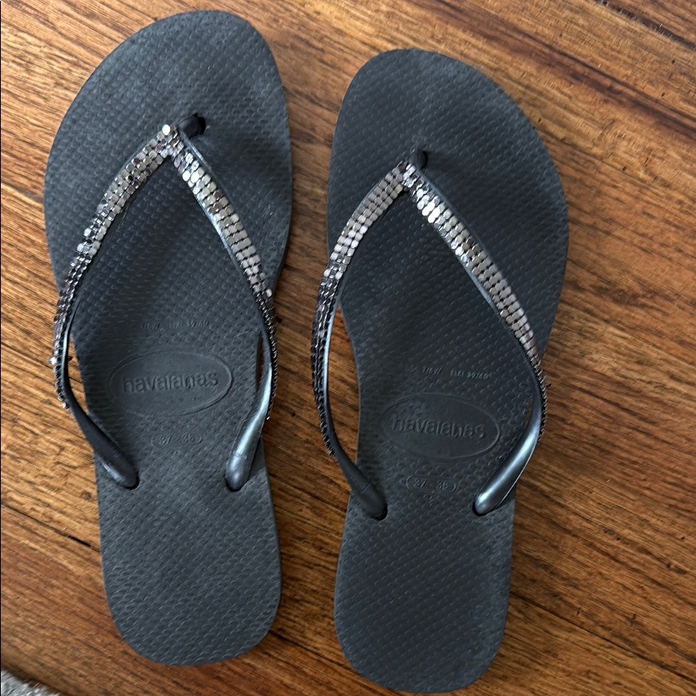 Havaianas Women's Black Flip Flops with Silver Accents